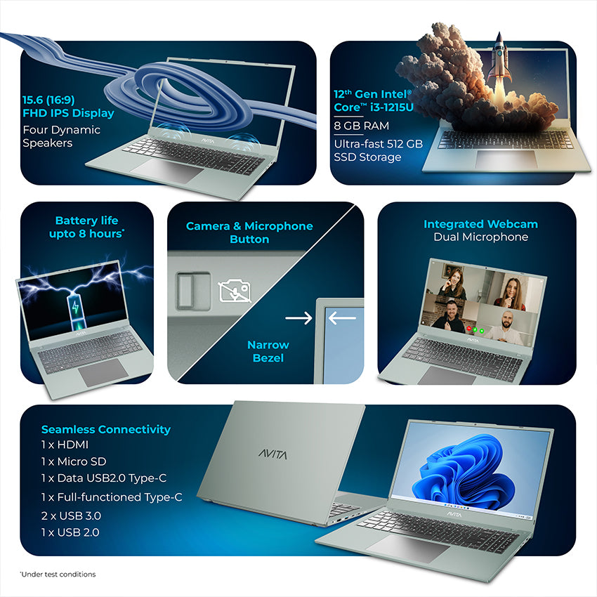 AVITA Liber E 12th Gen Intel core i3 Upto 4.40 GHz 8GB RAM 512GB SSD Expandable Upto 2TB  Windows 11 Home Thin & Light Silver 1.84 Kg